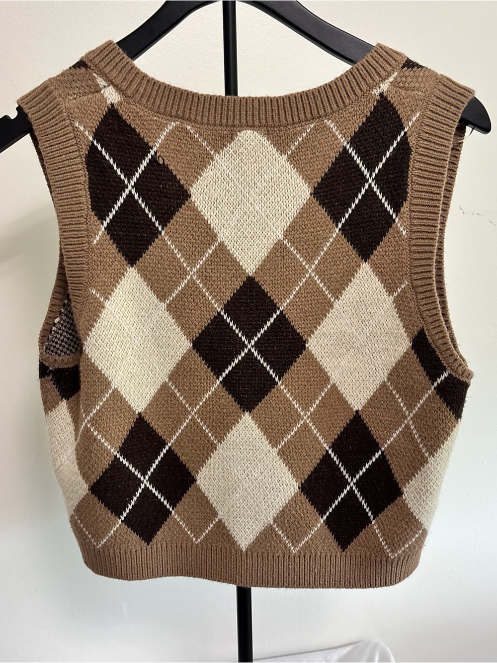 Garage Brown and Cream Argyle V-Neck Sweater Vest - Picture 3 of 3
